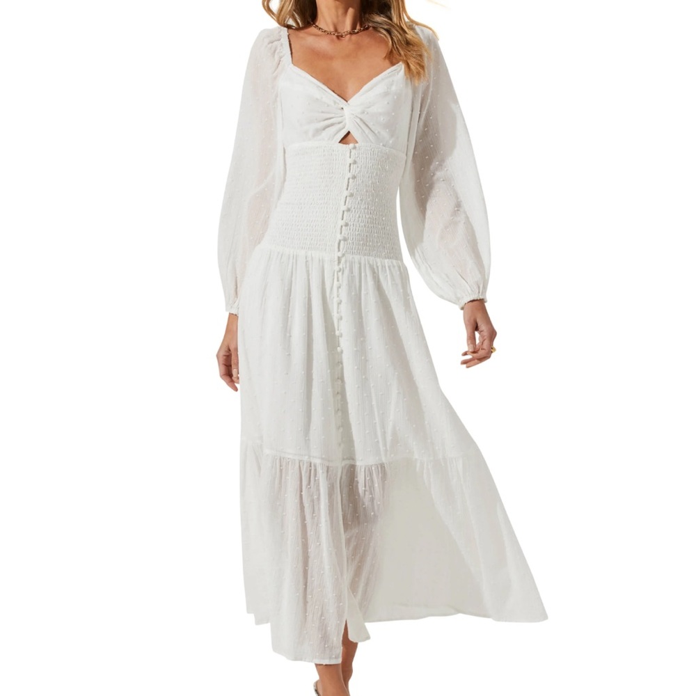 Astr the Label Drop Waist Elegant Cream White Long Sleeve Dress